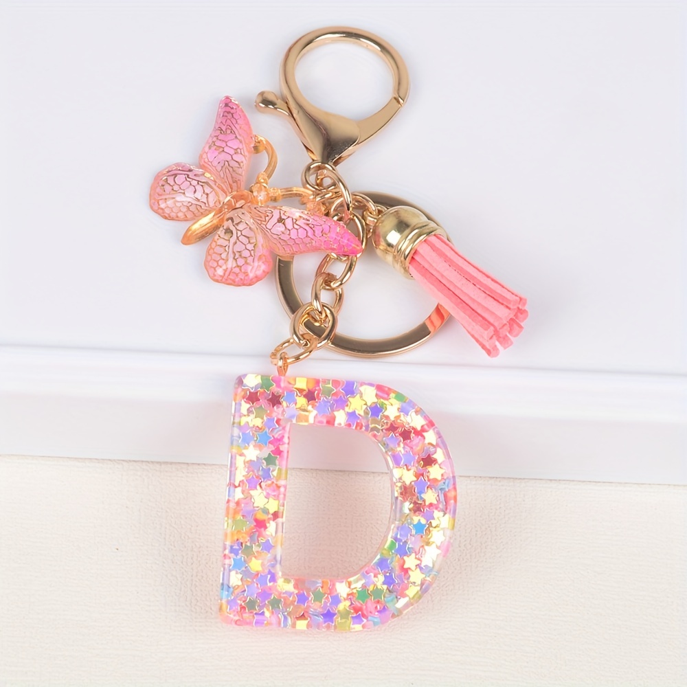 DNAKEN Initial Letter Keychains for Girls Women Pink Purple Green Cute  Butterfly Heart Keychain for Backpack School Bag 