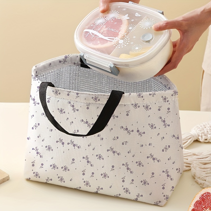 Flower Printed Insulated Lunch Bag Waterproof Large Capacity for Picnic