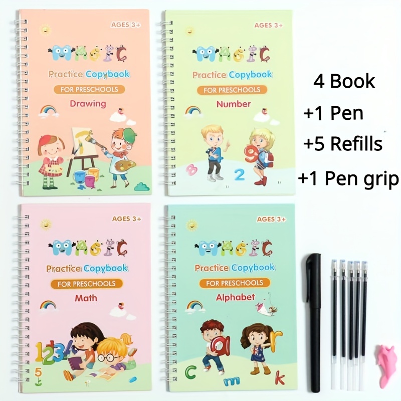 4 Books+ 1 Pen+6 Refills+1 Pen Grip Set Magic Groovd Copybook For