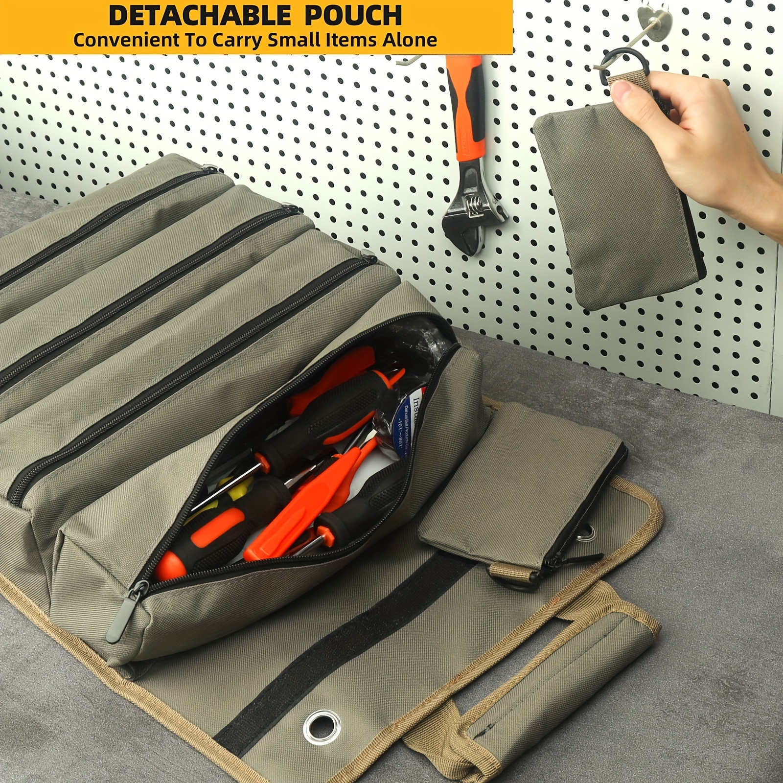 Tool Roll Up Bag, Roll Up Tool Bag, Roll Tool Organizer With 3 Detachable  Pouches, Tool Roll Pouch For Mechanic/Electrician/Motorcycle/Truck