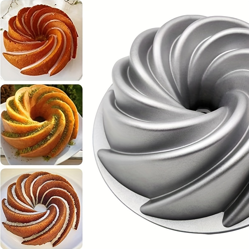 9-Inch Bundt Cake Pan, Swirl Cast Aluminium Bundt Tin, Non-Stick Fluted  Bundt Cake Pan Round, Silver