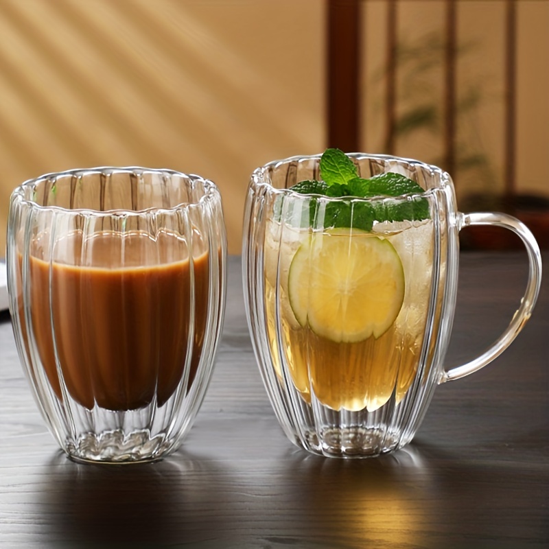 Double Walled Glass Coffee Mugs (350ml), Thickened Breakfast Oatmeal Cups,Thermal Insulated Borosilicate Glass Cups with Handle for Tea, Coffee, Latte