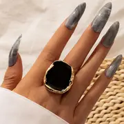 chic ring irregular black plate design silvery or golden make your call match daily outfits party accessory special decor for female details 0