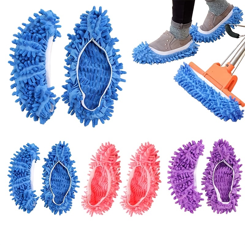 2pcs Chenille Shoes Cover, Washable Reusable Mop Slippers For Household
