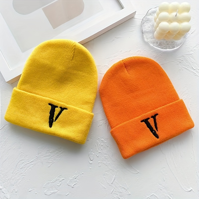 v Letter Graphic Beanie Simple Solid Color Knit Hats Hip Hop Unisex  Beanies Elastic Breathable Skull For Women & Men - Temu