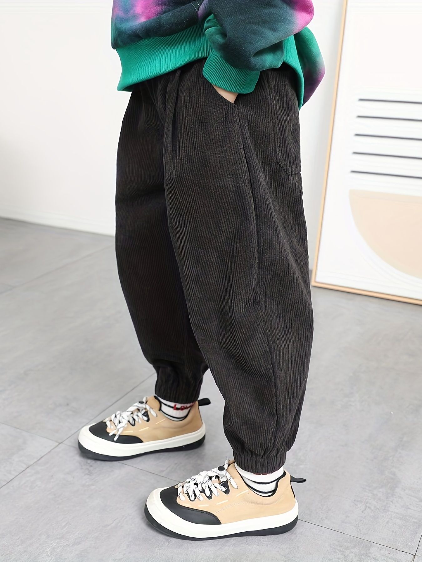 Men Winter Fleece Corduroy Pants Fashion Oversized Harem Sweatpants Casual  Pant