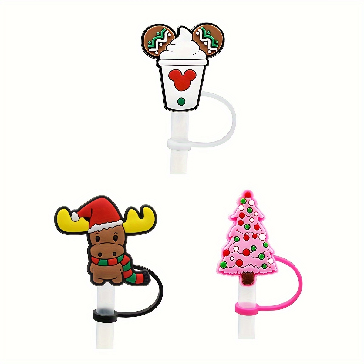 Christmas Personalized Straw Cover, Straw Silicone Dust Plug Cute