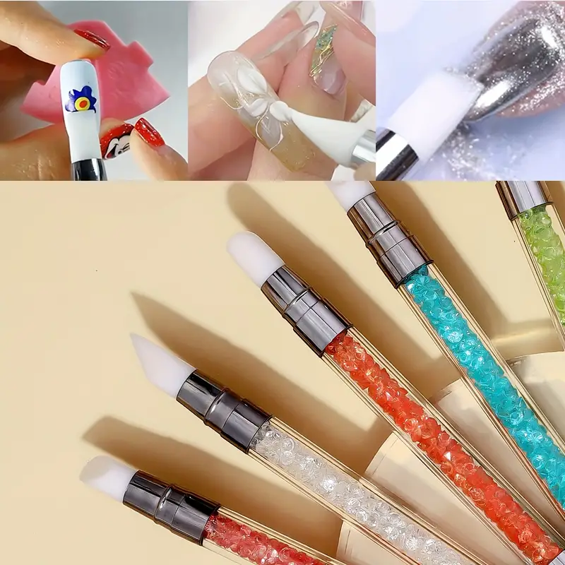Nail Art Sculpture Pen, Dual Tipped Silicone Nail Tool, Artificial  Rhinestone Nail Polish Carving Pen, Rubber Tip Nail Brushes