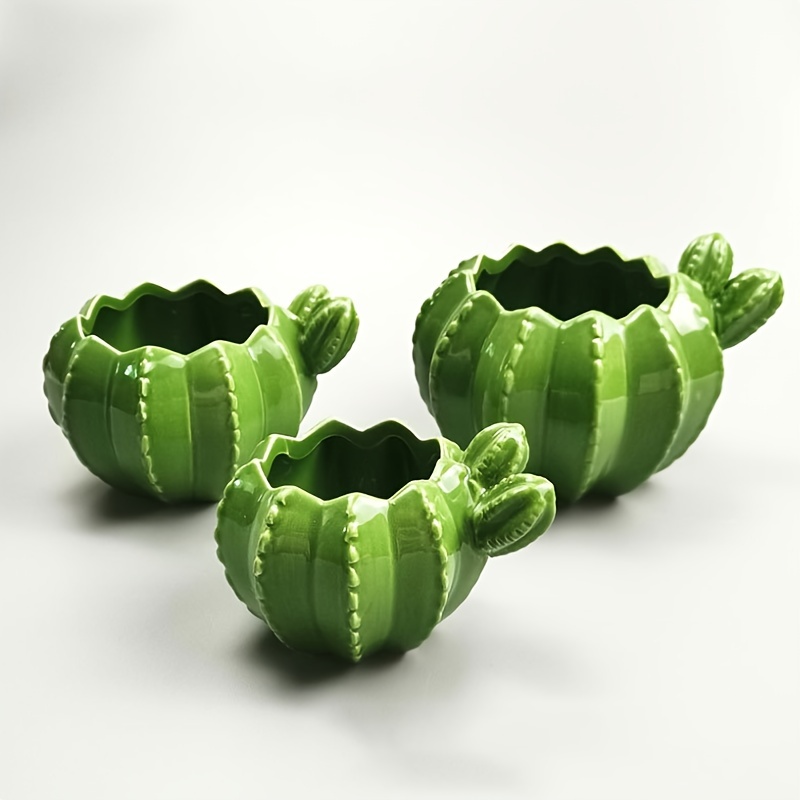 1 Vaso Da Fiori In Ceramica A Forma Di Cactus Con Drenaggio, Vaso  Decorativo Per Piante