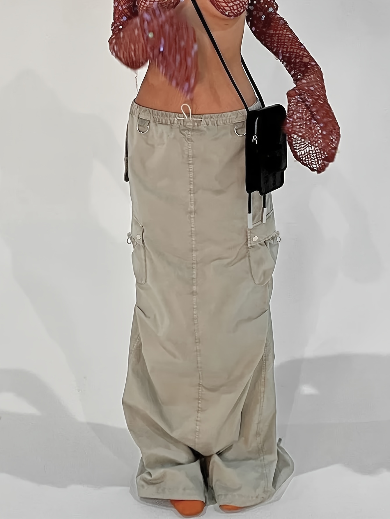 Grunge Star Embroidered Drawstring Skirt Y2k Cargo Maxi - Temu