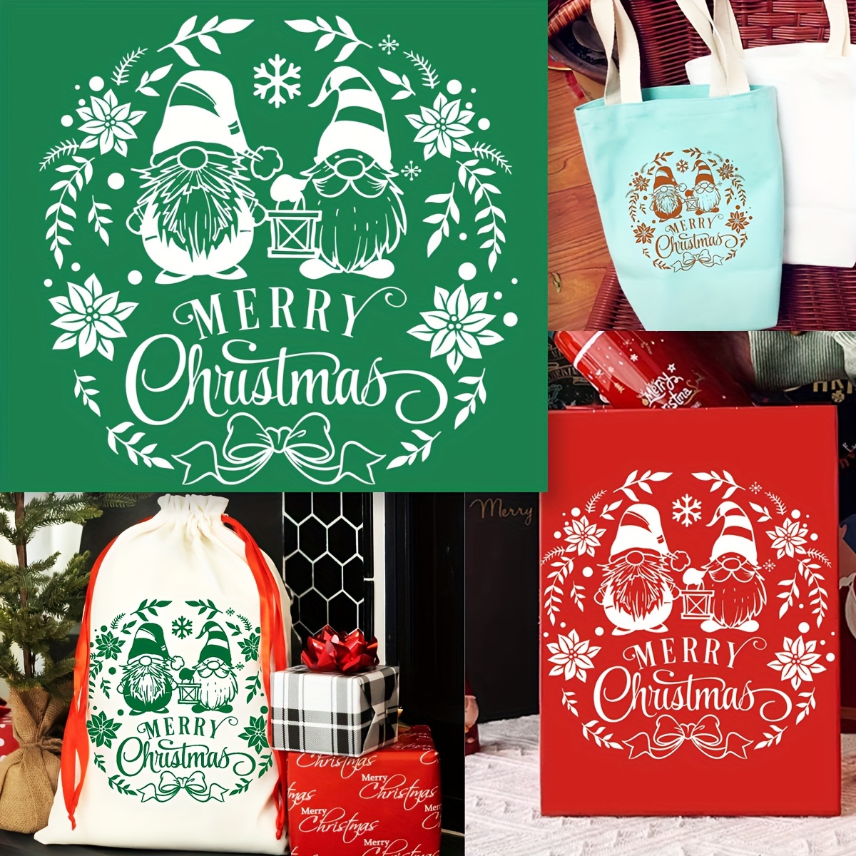 1pc Canvas Bag With Digitally Printed Christmas Pattern