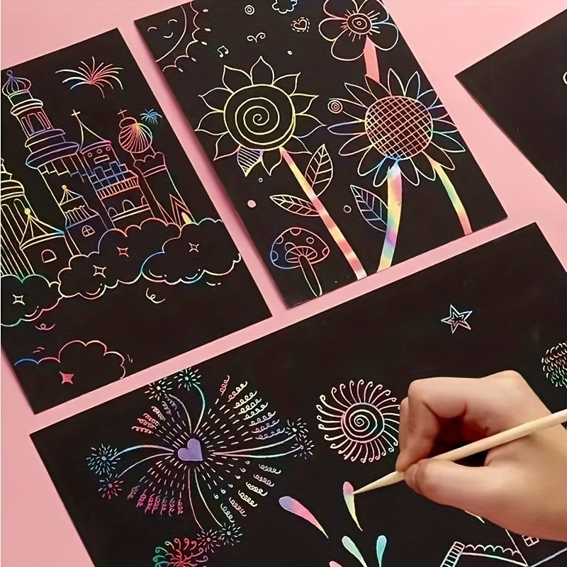 Rainbow Magic Scratch Paper Art Set Black Crafts Kits Notes - Temu