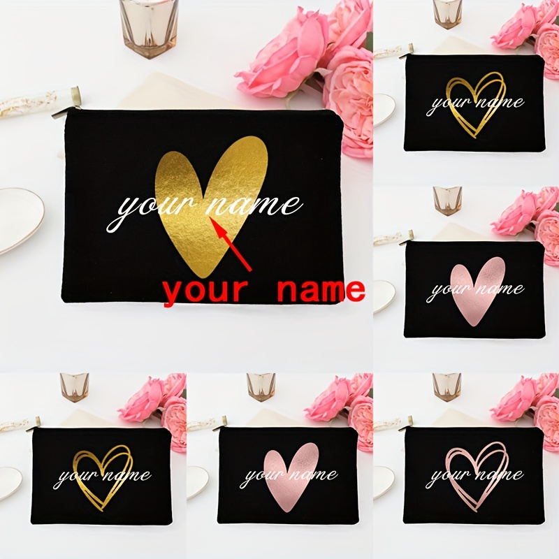 

1pc Personalized Makeup Bag, Bridesmaid Custom Name Holiday Wedding Bachelor Party Gifts, Canvas Monogram Cosmetic Zipper Pouch