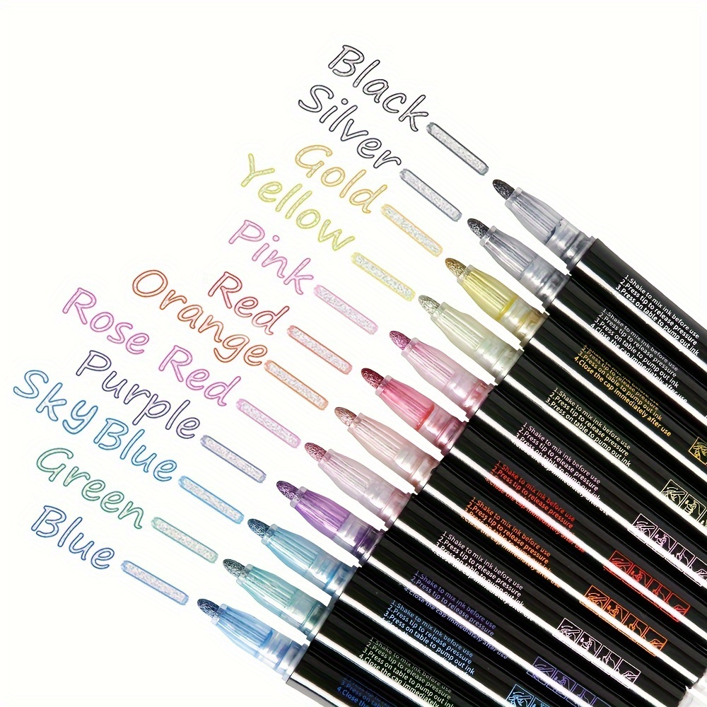 Eqwljwe Super Squiggles Outline Metallic Markers Pens, Double Line Paint Markers Pens, for Christmas Greeting Cards, Scrapbook Crafts, Metal, Ceramic