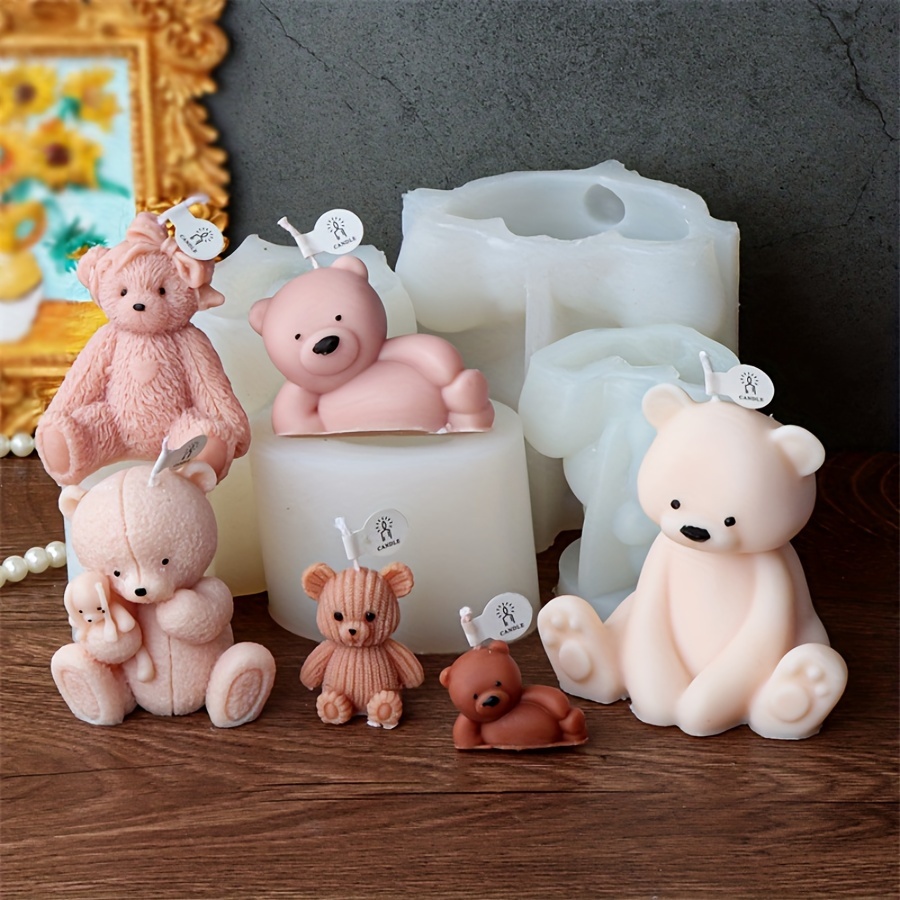 Back-to-back Lover Bear Candle Silicone Mold Bow Conjoined Bear Soap Resin  Plaster Mold DIY Chocolate Cake Decor Making Set Gift