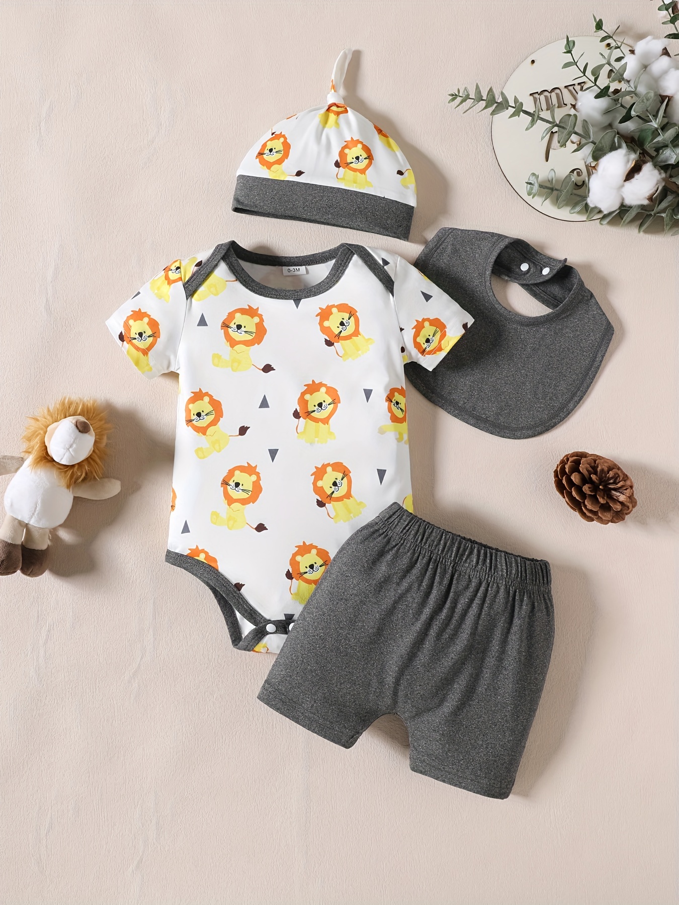 allover cartoon dinosaur print short sleeve jumpsuit solid