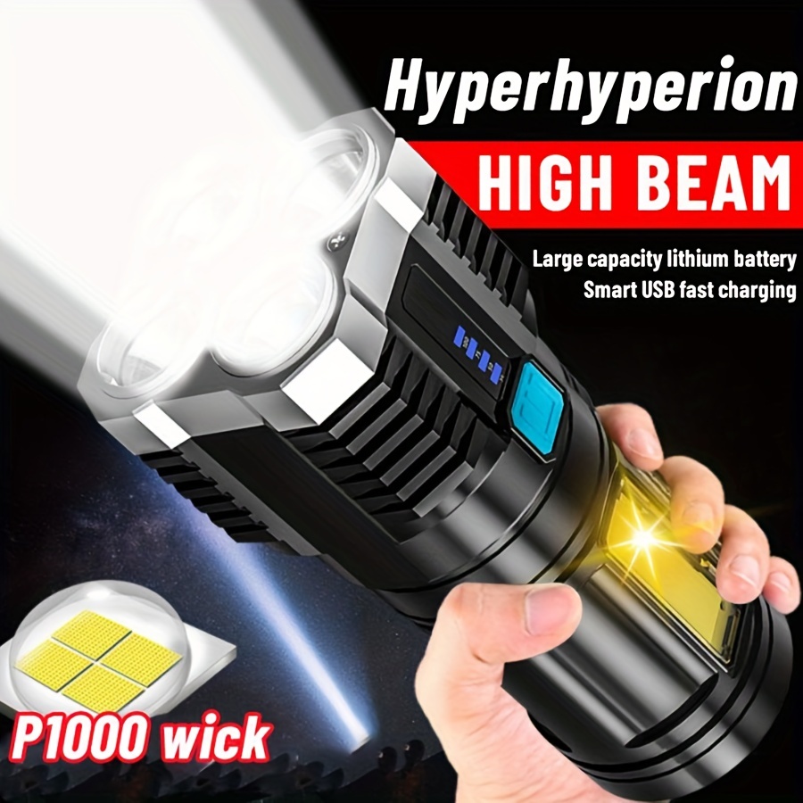 High-power Led Outdoor Flashlight With 4 Modes Of Cob Side Lights