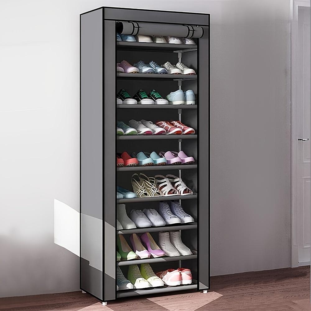 UDEAR 9 Tier Shoe Rack with Dustproof Cover Shoe Shelf Storage Organizer  Grey