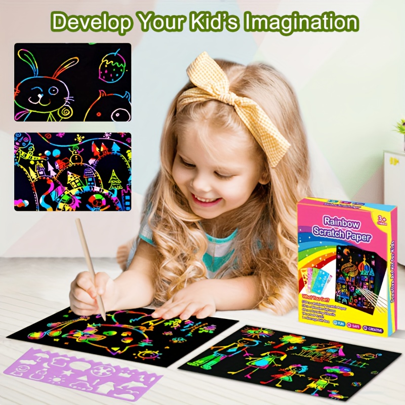 Scratch Paper Art Set for Kids Rainbow Magic Scratch Off Paper Black Scratch Sheets Notes Cards Boards Doodle Pads Childrens Arts and Crafts Projects
