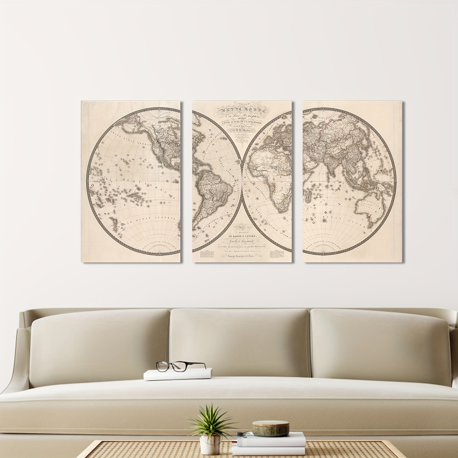 World And - Map Print Room Living Canvas Art Wall Golden For Temu