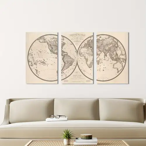 Golden World Map Canvas Print Wall Art For Living Room And - Temu