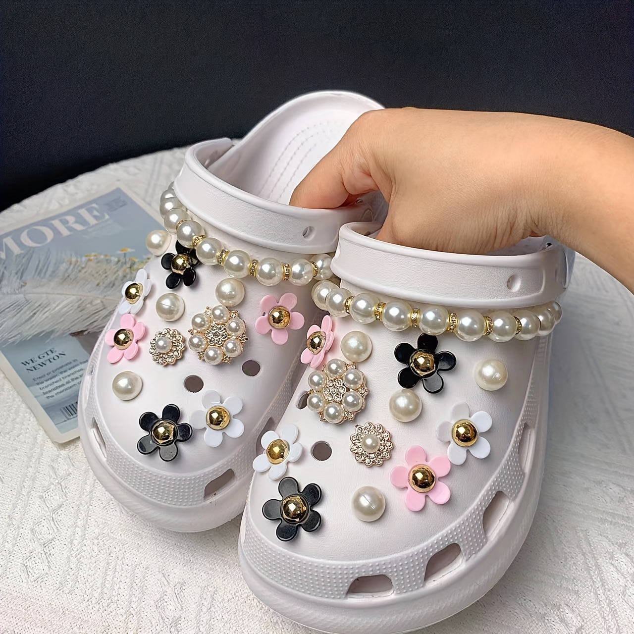 1pcs Bling Metal Croc Charm Luxury Gibits Snowflake Camellia Shoe