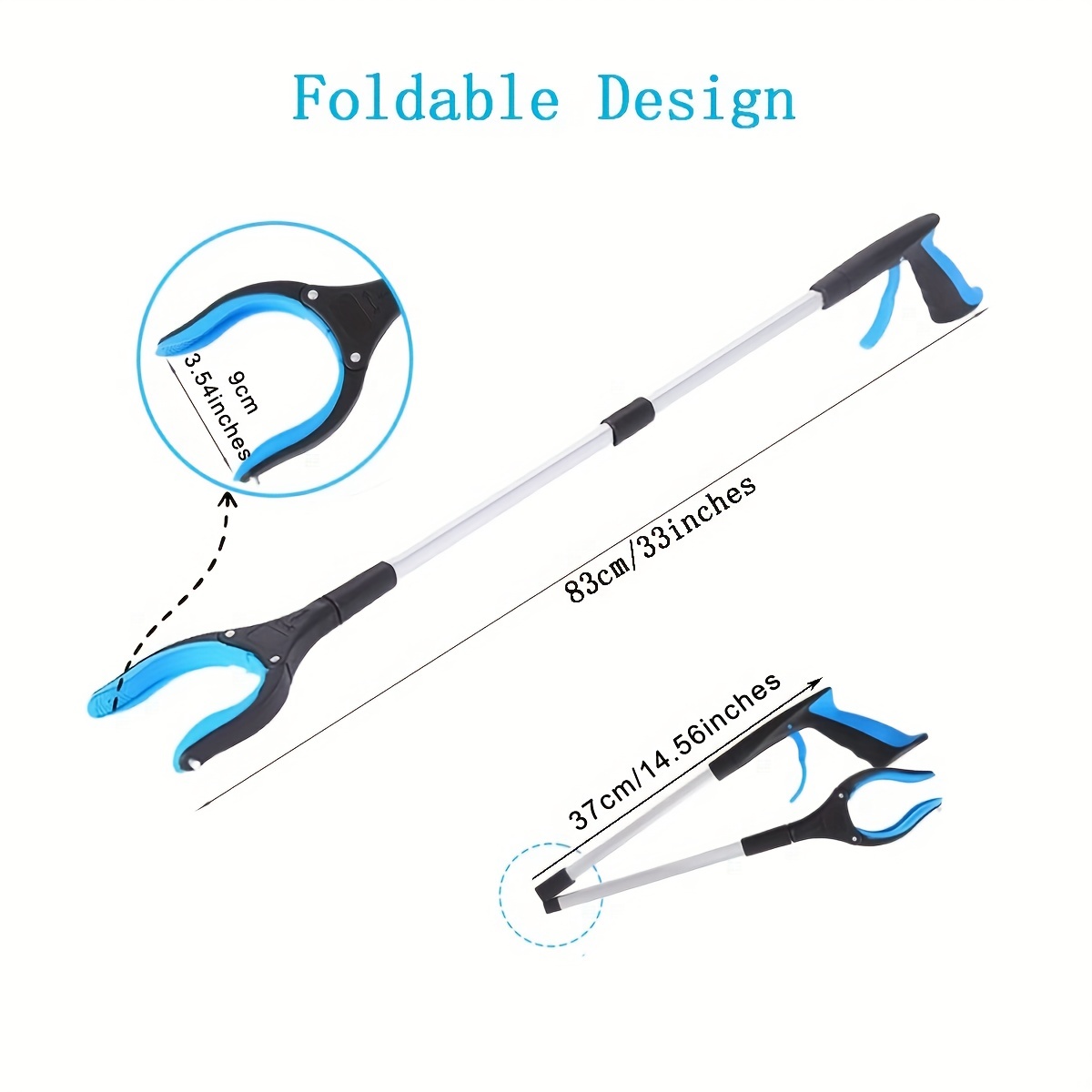 43 Extra Long Grabber Tool, Foldable Grabbers for Elderly Grab It Reaching  Tool with Rotating Jaw +Magnets, 4 Wide Claw Opening Reacher Grabber