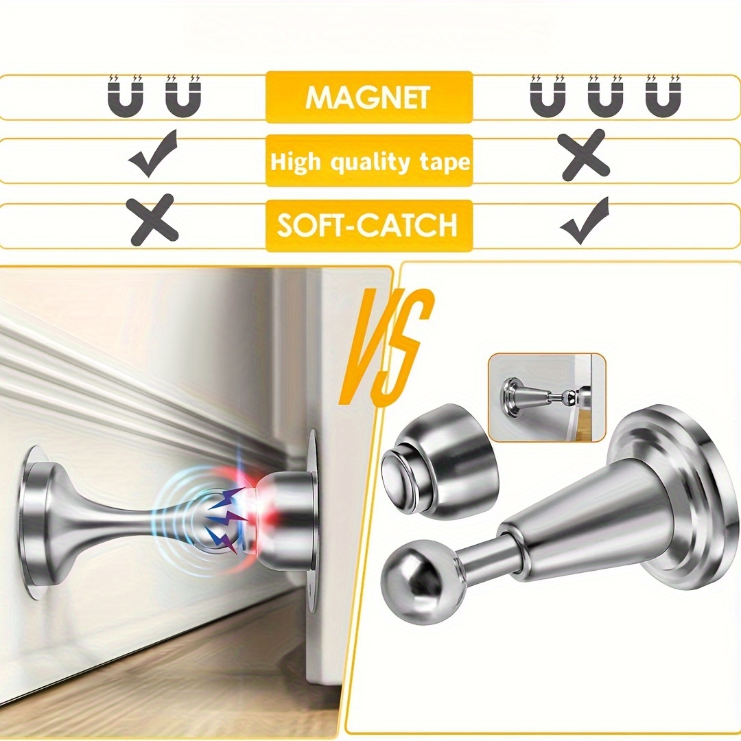 Magnetic Door Stop,Magnetic Door Stopper Brushed Satin Nickel,Floor Metal  Magnetic Door Catch Invisible Door Holder with Adhesive,Stainless Steel