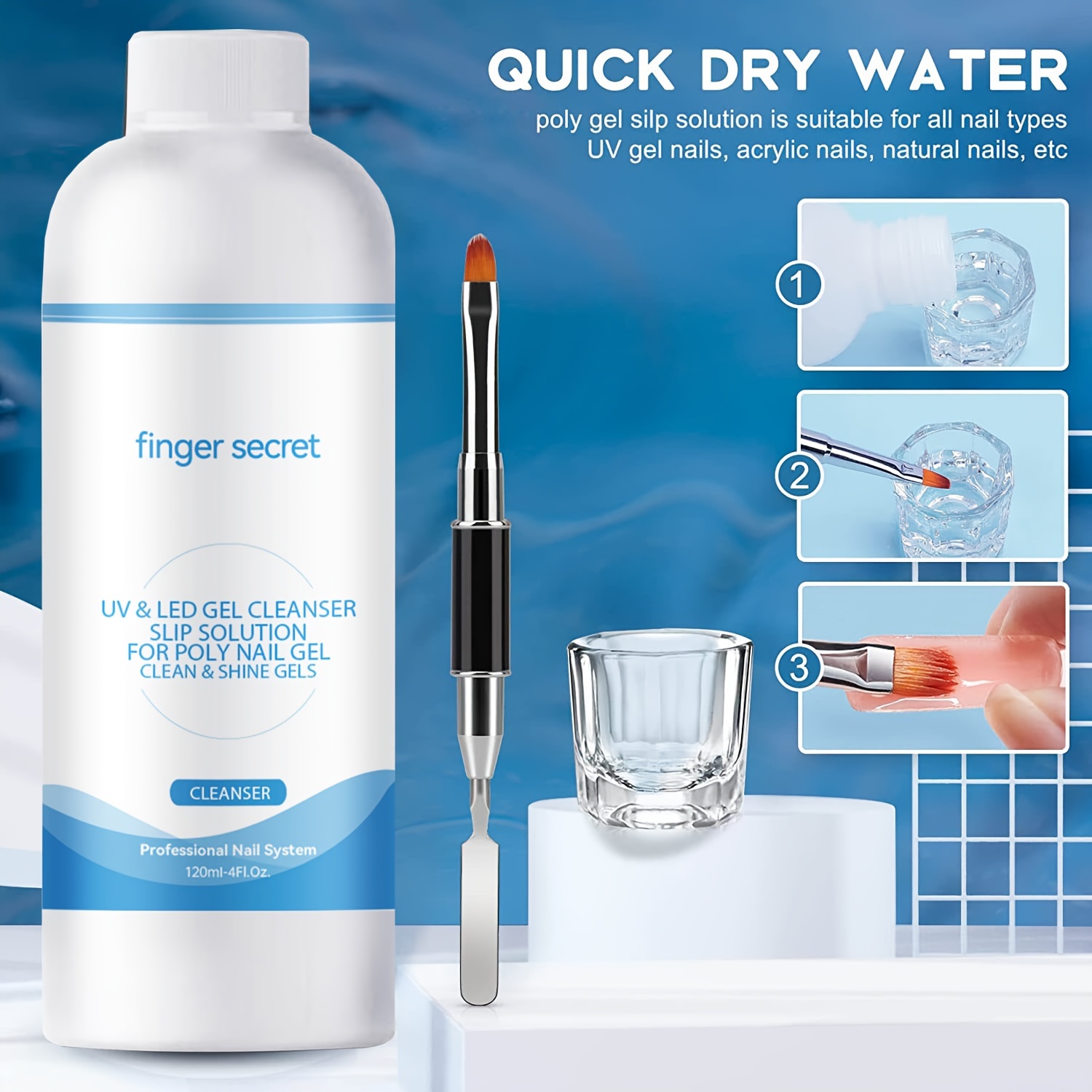 Nail Brush Cleaning Solution Cleaner 120ml & UV&LED GEL CLEANSER