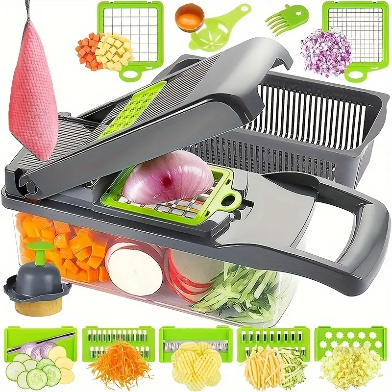 Vegetable Chopper,multifunctional Fruit Slicer, Handle Food Grinder, Vegetable  Slicer With Container, Onion Mincer With Multiple Interchangeable Blades,  Household Potato Shredder, Kitchen Gadgets, Father's Day Christmas Gift -  Temu