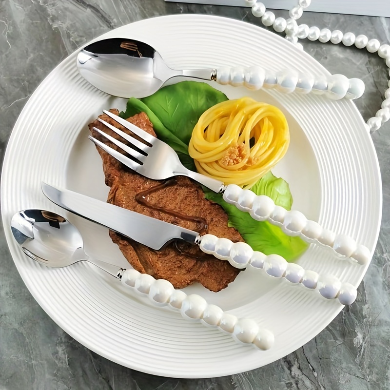 Unique Pearl Shape Cutlery Set With Ceramic Handles 304 - Temu