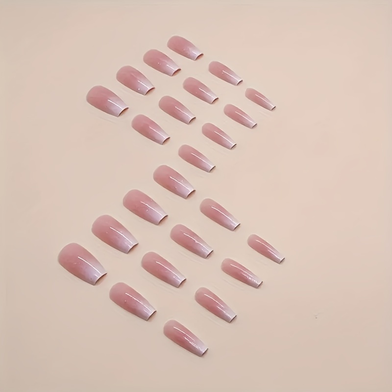 24 pcs ballerina press on nails medium fake nails glossy acrylic nails pinkish white gradient false nails full cover glue on nails for women girls manicure decorations jelly glue and nail file included details 1