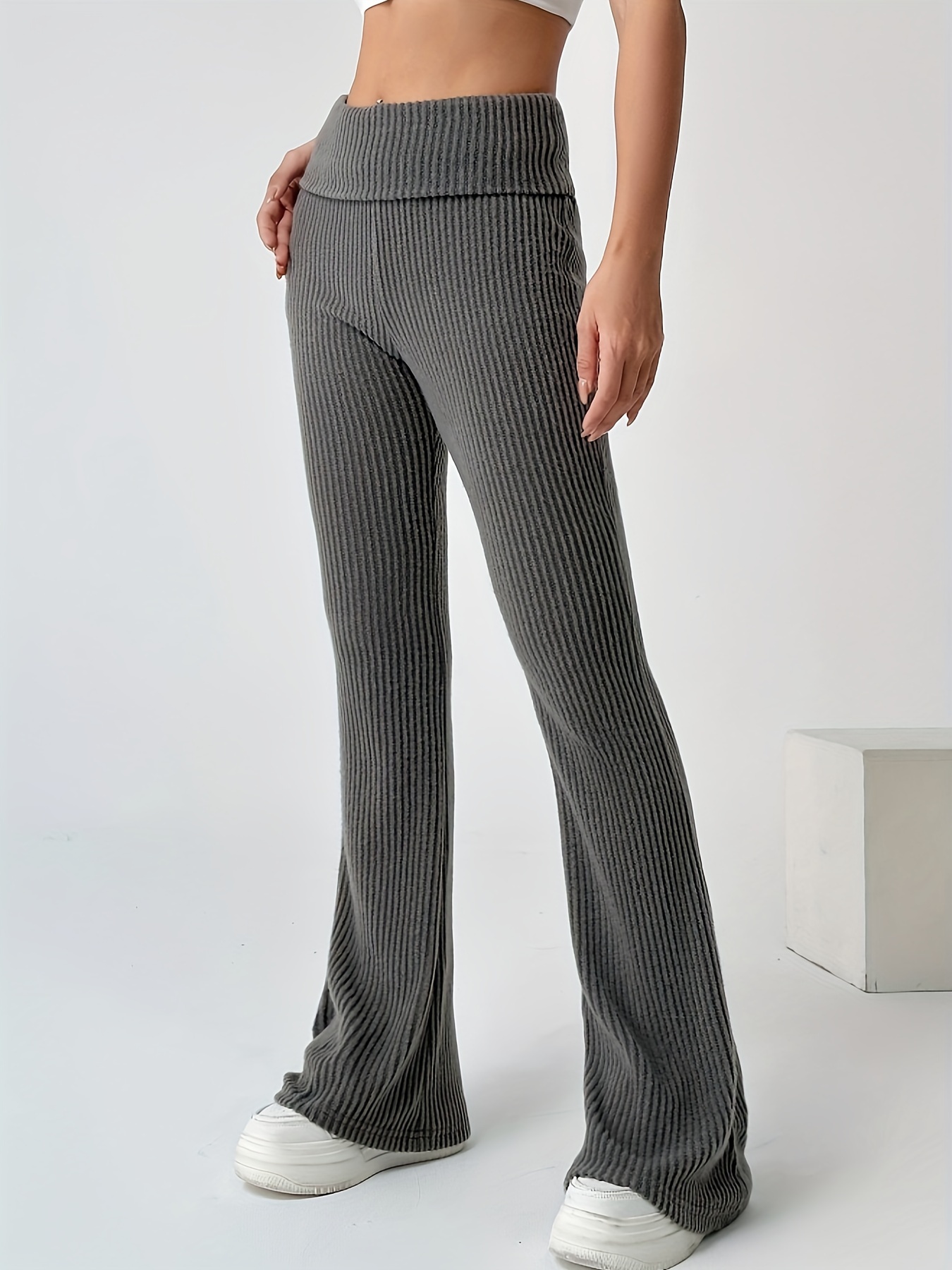 Rib-knit Pants - Dark gray - Ladies