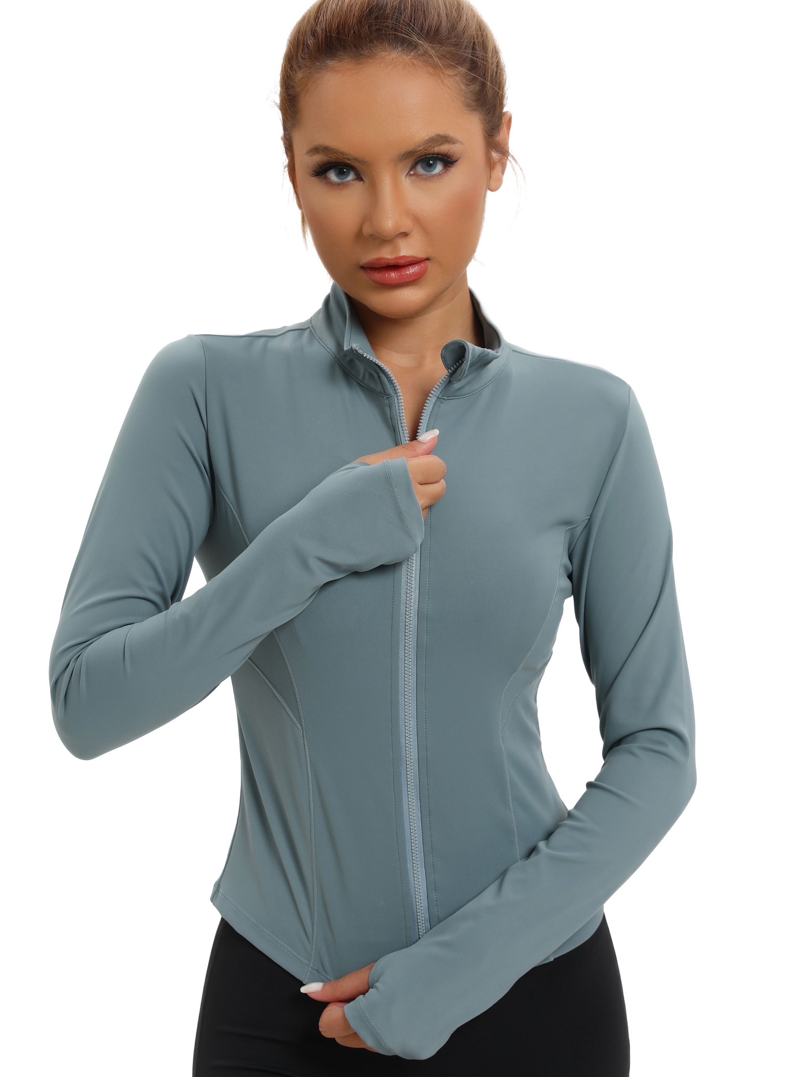 Women Long Sleeve Yoga Shirts Crop Top Thumb Hole Sportswear Gym