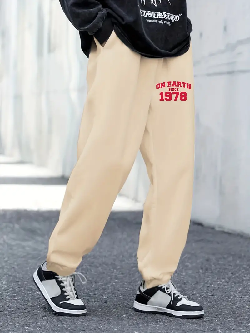Stylish Slogan Printed Men's Trendy Trousers Pockets - Temu