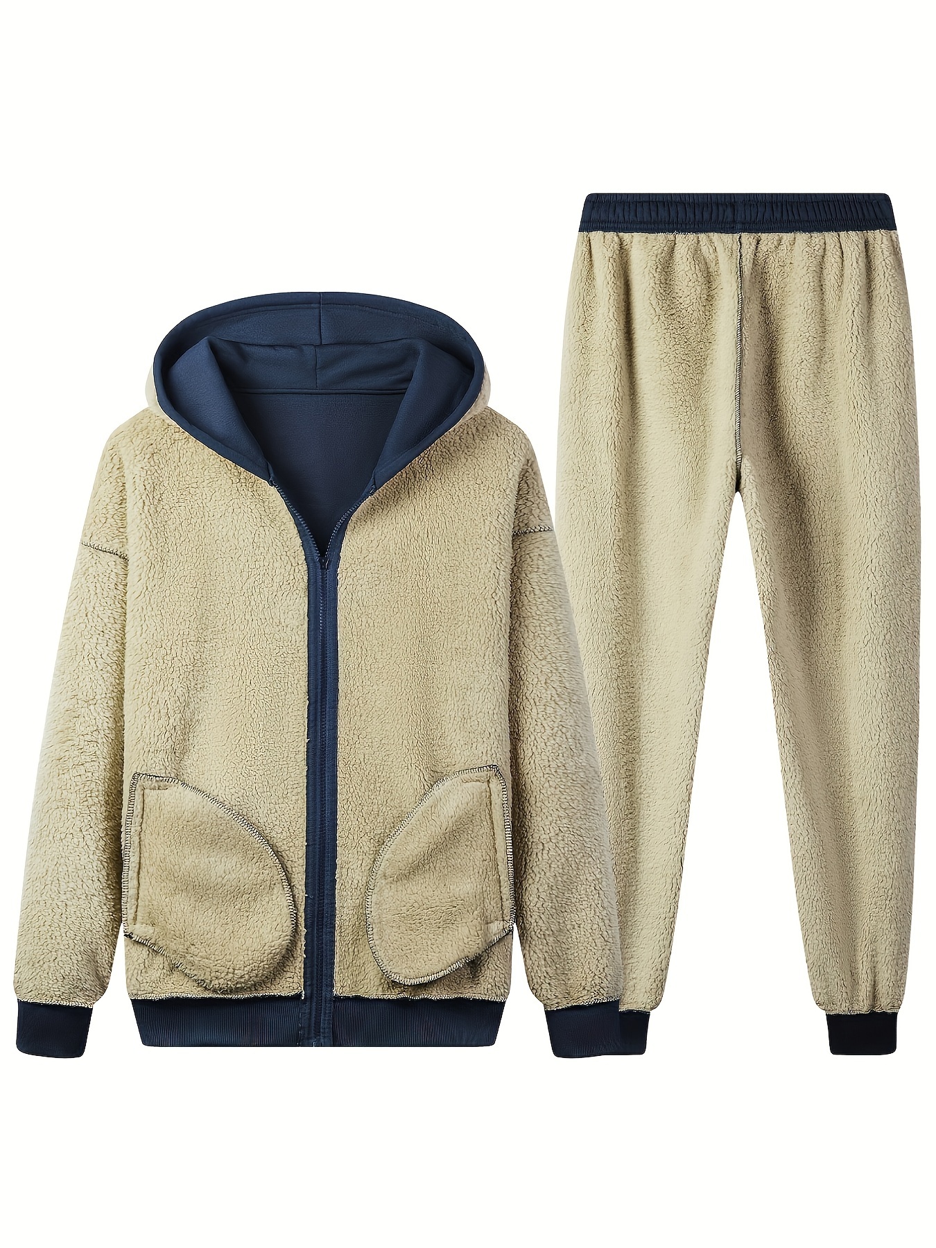 Costume De Sport D'hiver Pour Hommes, Classique, Mode, Doublure Polaire épaisse, Sweat à Capuche Pantalon, Survêtement, Veste Chaude En Velours, Ensemble De 2 Pièces