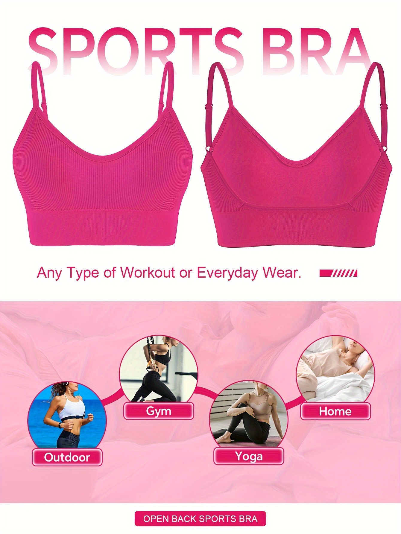 Solid Ribbed Sports Bra Comfy Breathable Workout Fitness - Temu