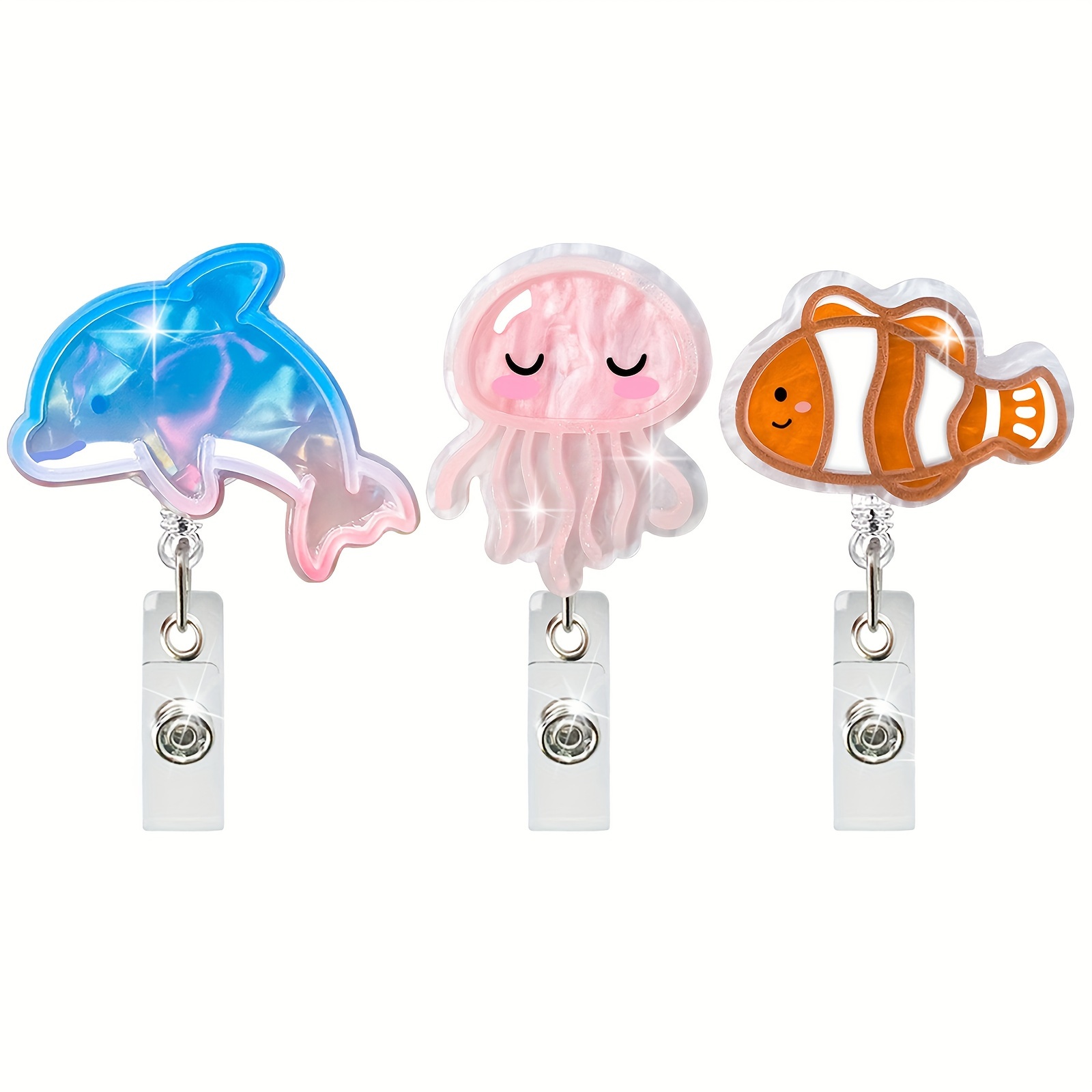 Cute Badge Reel Retractable Id Clip Sea Whale Jellyfish - Temu