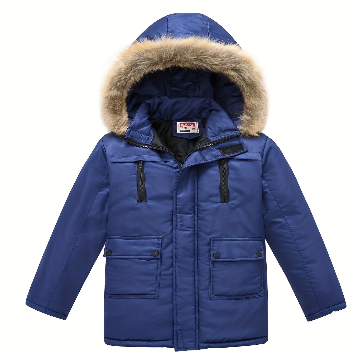 

Boys And Girls Teen Casual Pockets Front Detachable Hooded Winter Coat Clothes