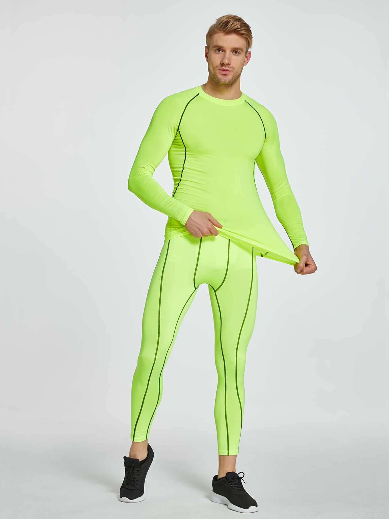 Quick dry Men's Compression Shirt Fluorescent Green Athletic - Temu Canada