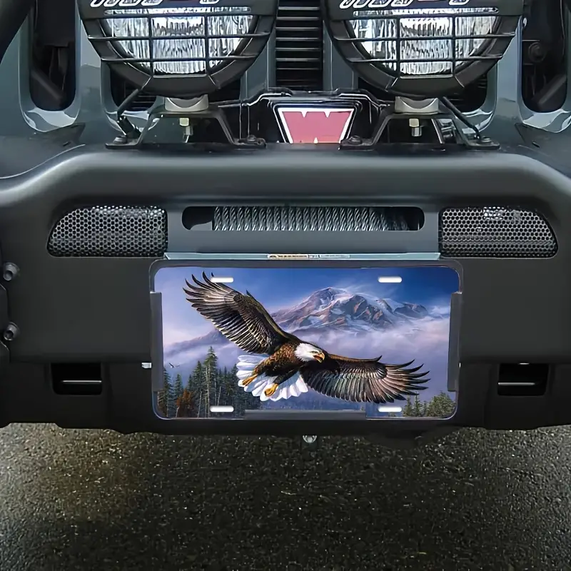 1pc bald eagle flying in the sky front license plate cover mountain snow trees wings decorative license plates for aluminum auto car tag 6x12 inch details 4