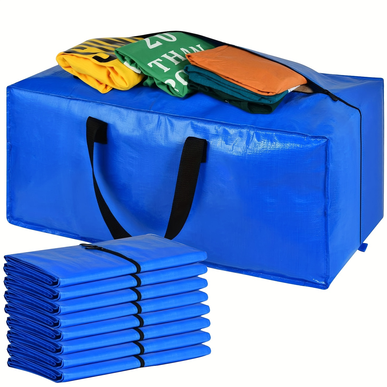 Heavy Duty Extra Large Moving Bags W/ Backpack Straps Strong Handles   Zippers, Pe Fabric Storage Totes For Space Saving, Fold Flat, Alternative  To Moving Box, Made Of Recycled Material, Blue Color