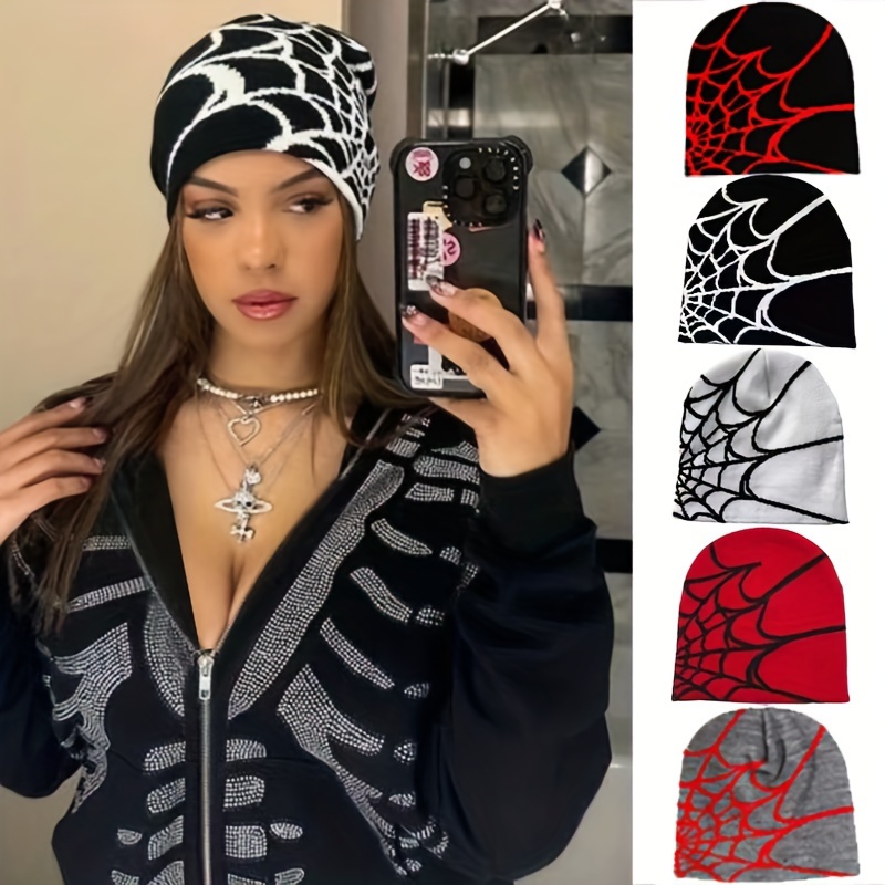 Morningmo Y2K Bonnet en toile daraignée Y2k en tricot avec motif de