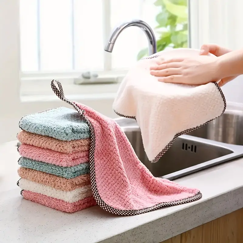 Kitchen Daily Dish Towel, Dish Cloth, Kitchen Rag, Non-stick Oil, Thickened  Table Cleaning Cloth, Absorbent Scouring Pad Thickened Dish Towel, Hanging  Hand Towels, Kitchen Rag With Hanging Loop, Bathroom Hand Towels 