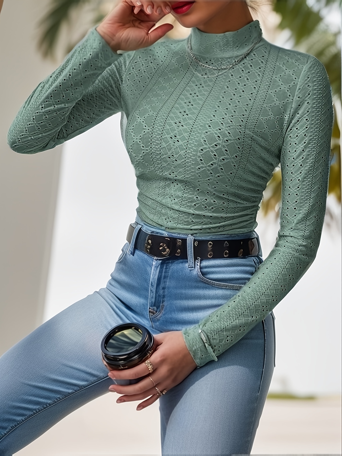 Long Sleeve Embroidered Eyelet Shirt