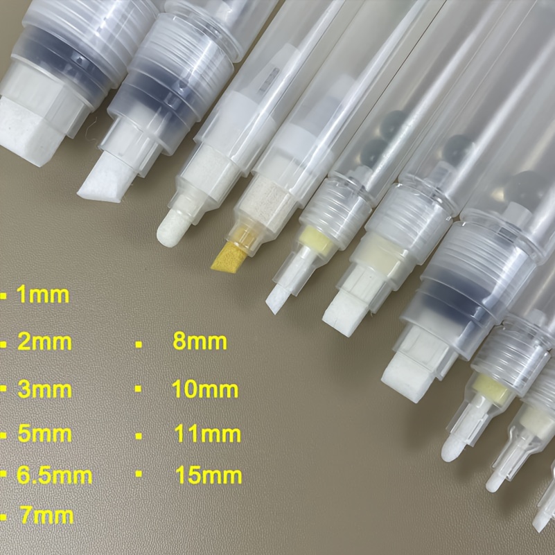 

10pcs Press Type Empty Shell Marker: 1mm, 2mm, 3mm, 5mm, 6.5mm, 7mm, 8mm, 10mm, 11mm, 15mm, Refillable Acrylic Paint Paint