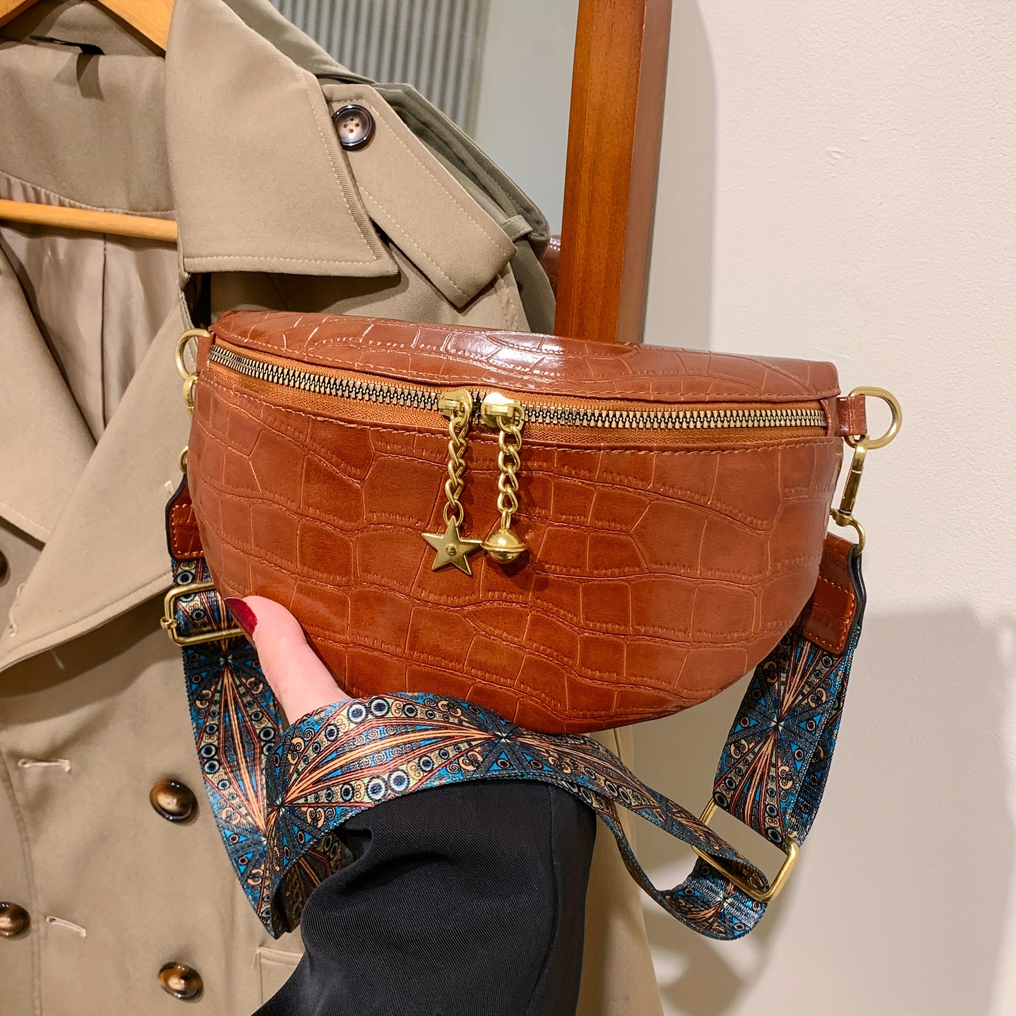Vintage Waist Pack For Women, Ethnic Style Crossbody Bag, Pu Leather Zipper  Chest Purse - Temu