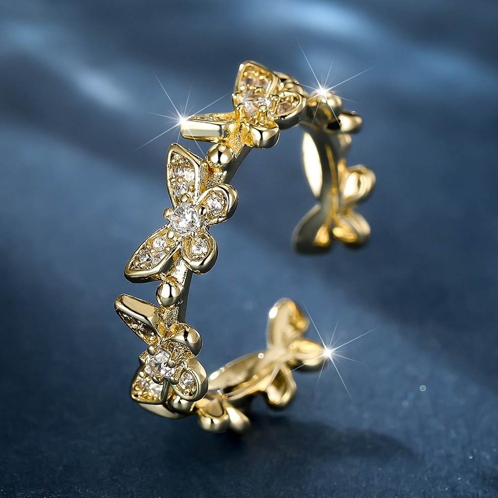 Precious] Elegant Butterfly Opening Ring/ Vintage Adjustable Geometric  Finger Rings/ Girls Minimalist Dainty Jewlery Gifts