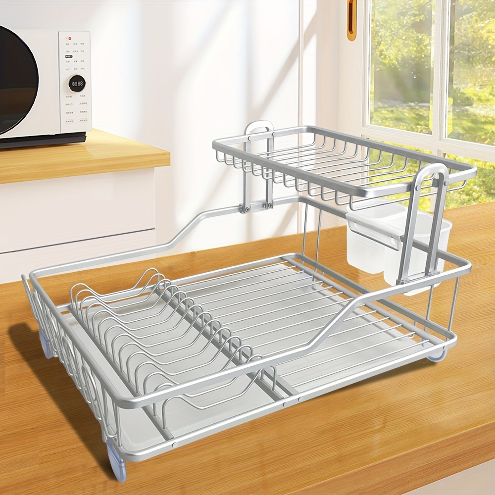 New Style Pvc Space Aluminum Dish Bowl Drying Rack, 2-tier Dish