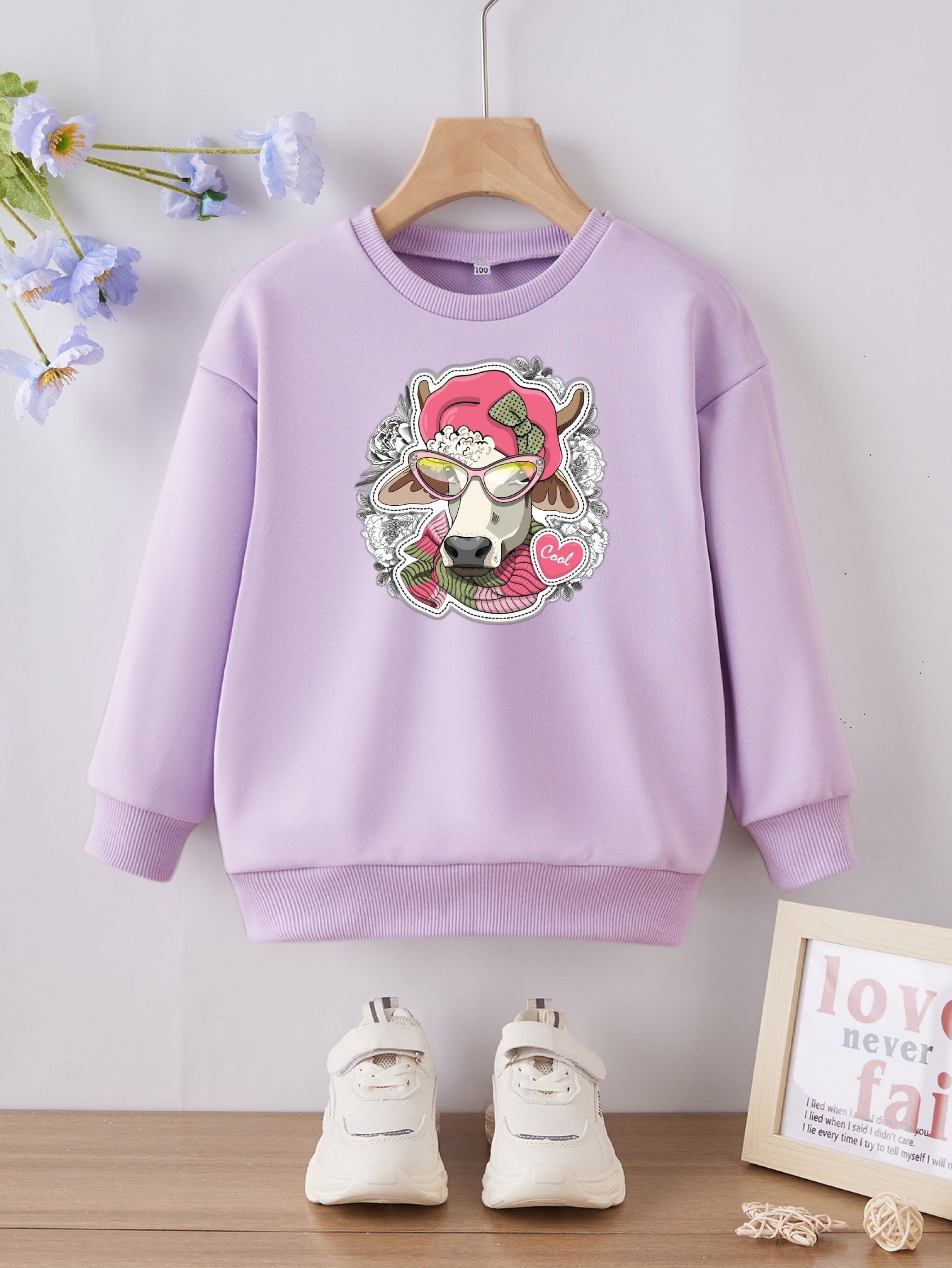 Dorky But Adorable Cartoon Wolf Print Kids Girls Sweatshirt - Temu